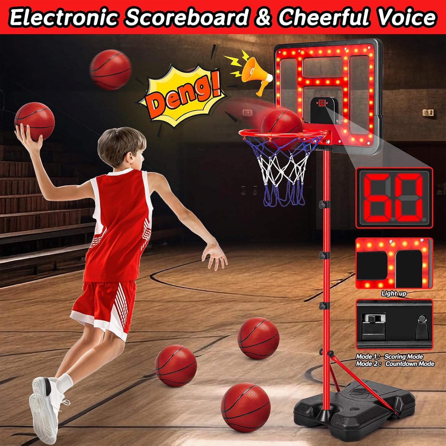 Aro de Baloncesto GMAOPHY Ajustable 1.07m a 1.88m con Marcador LED