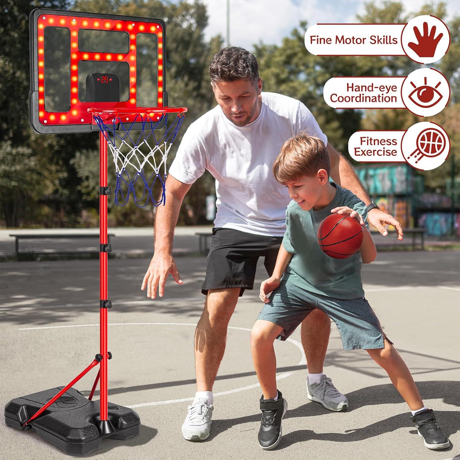 Aro de Baloncesto GMAOPHY Ajustable 1.07m a 1.88m con Marcador LED