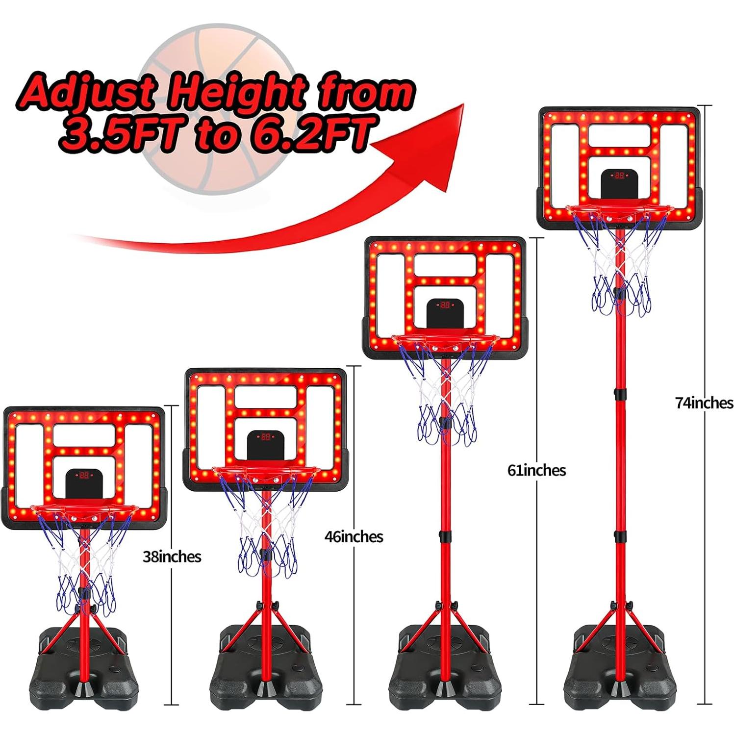 Aro de Baloncesto GMAOPHY Ajustable 1.07m a 1.88m con Marcador LED