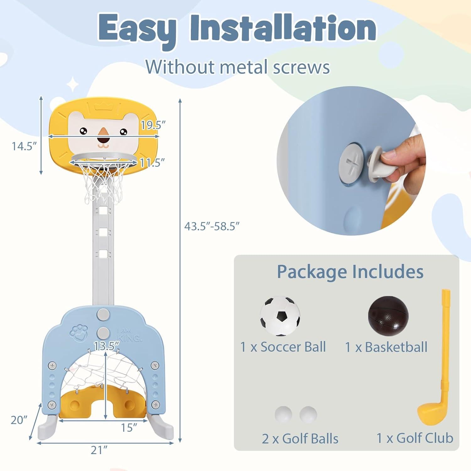 Canasta de Baloncesto HONEY JOY Ajustable para Niños 30-115 cm