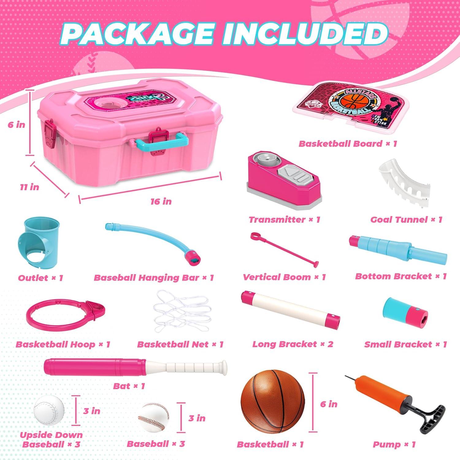 Set 4 en 1 Baloncesto y T-Ball ToyUnited Rosa Ajustable