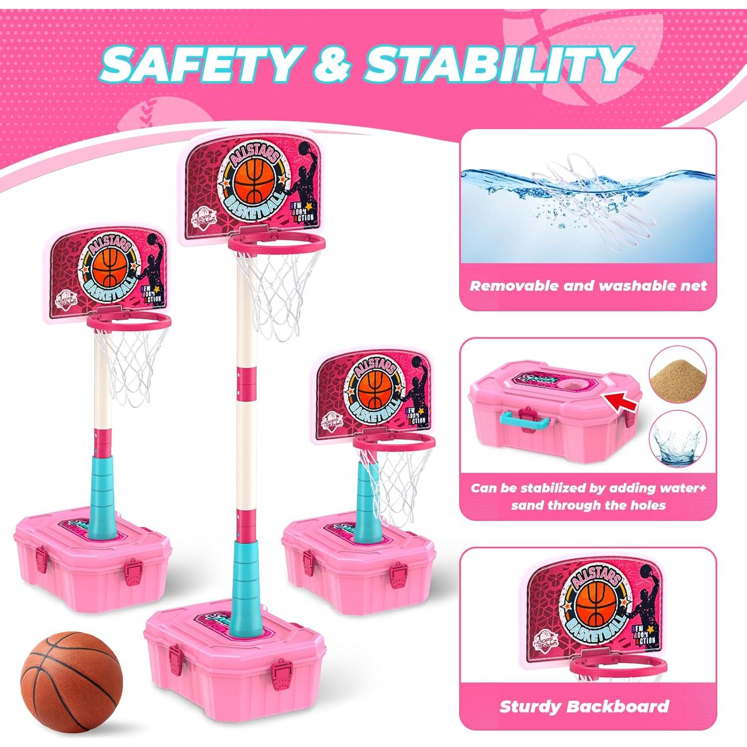 Set 4 en 1 Baloncesto y T-Ball ToyUnited Rosa Ajustable