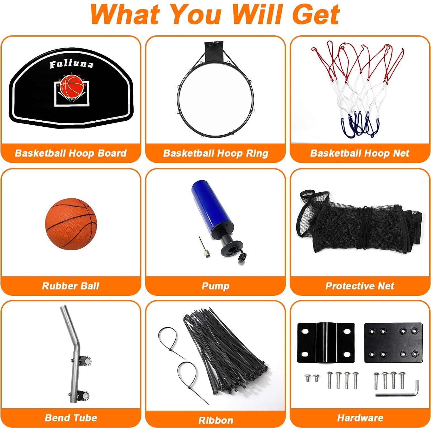 Aro de Baloncesto para Trampolín Fuliuna con Red Protectora