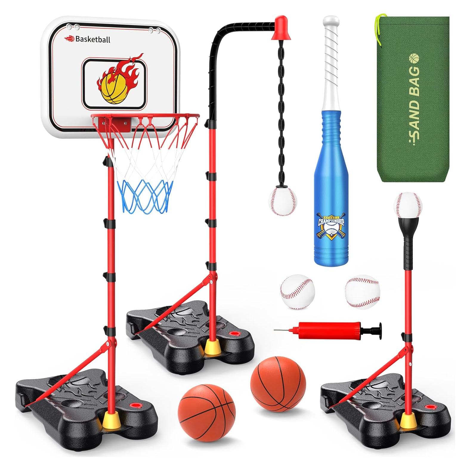 Set Baloncesto y T Ball Toycost 4 en 1 Ajustable Niños 3-8 Años