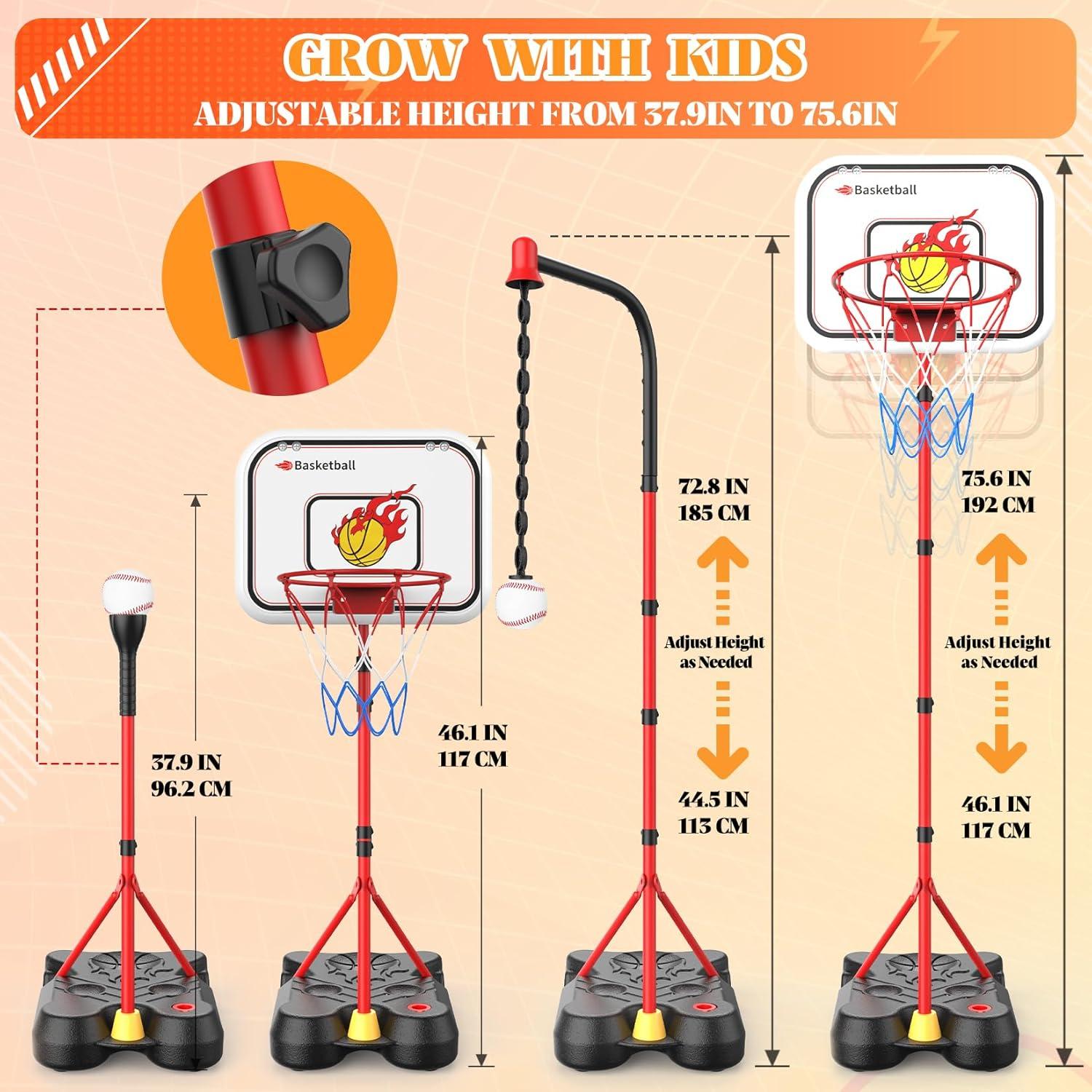 Set Baloncesto y T Ball Toycost 4 en 1 Ajustable Niños 3-8 Años