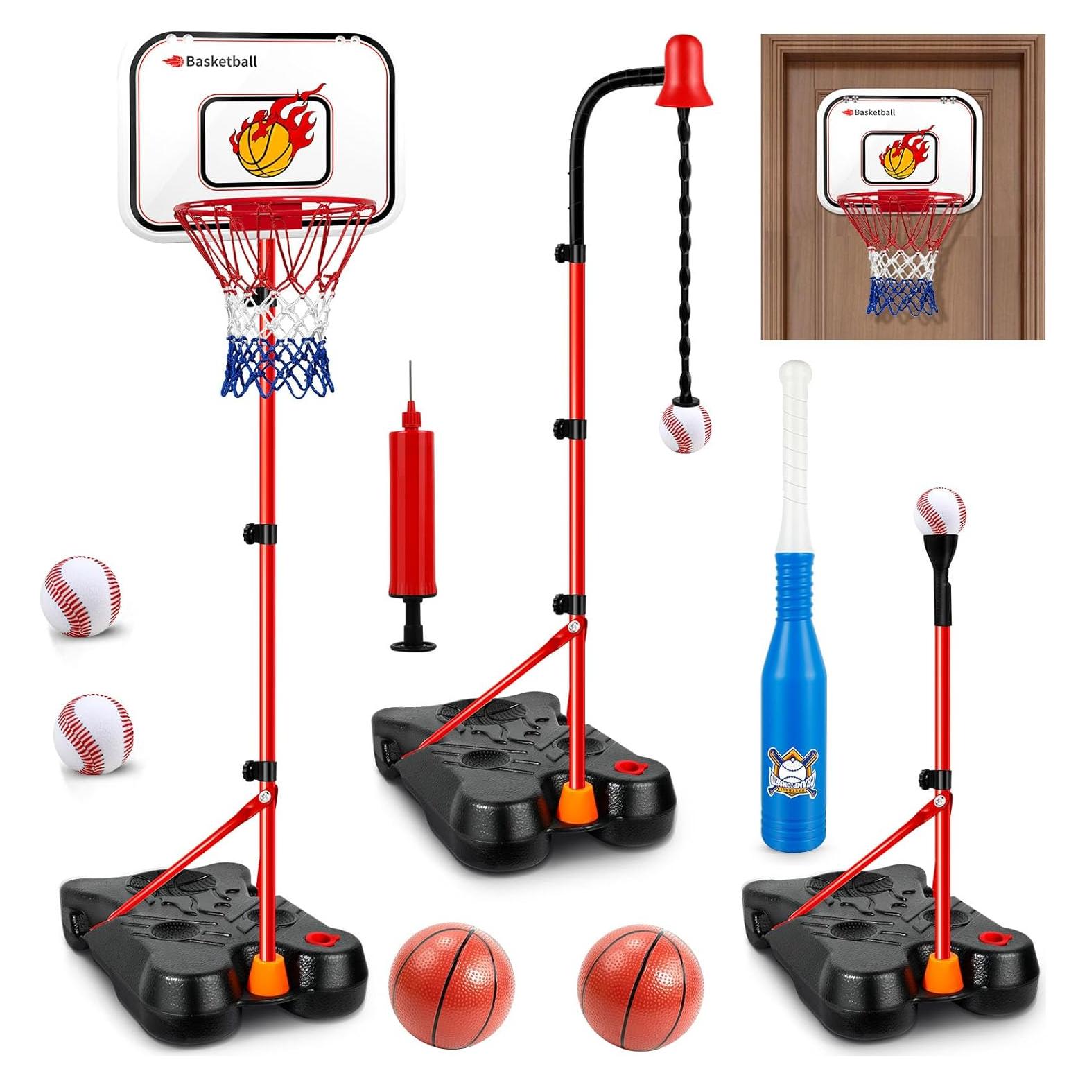 Set de Baloncesto y T-Ball Mukum 4 en 1 Ajustable para Niños