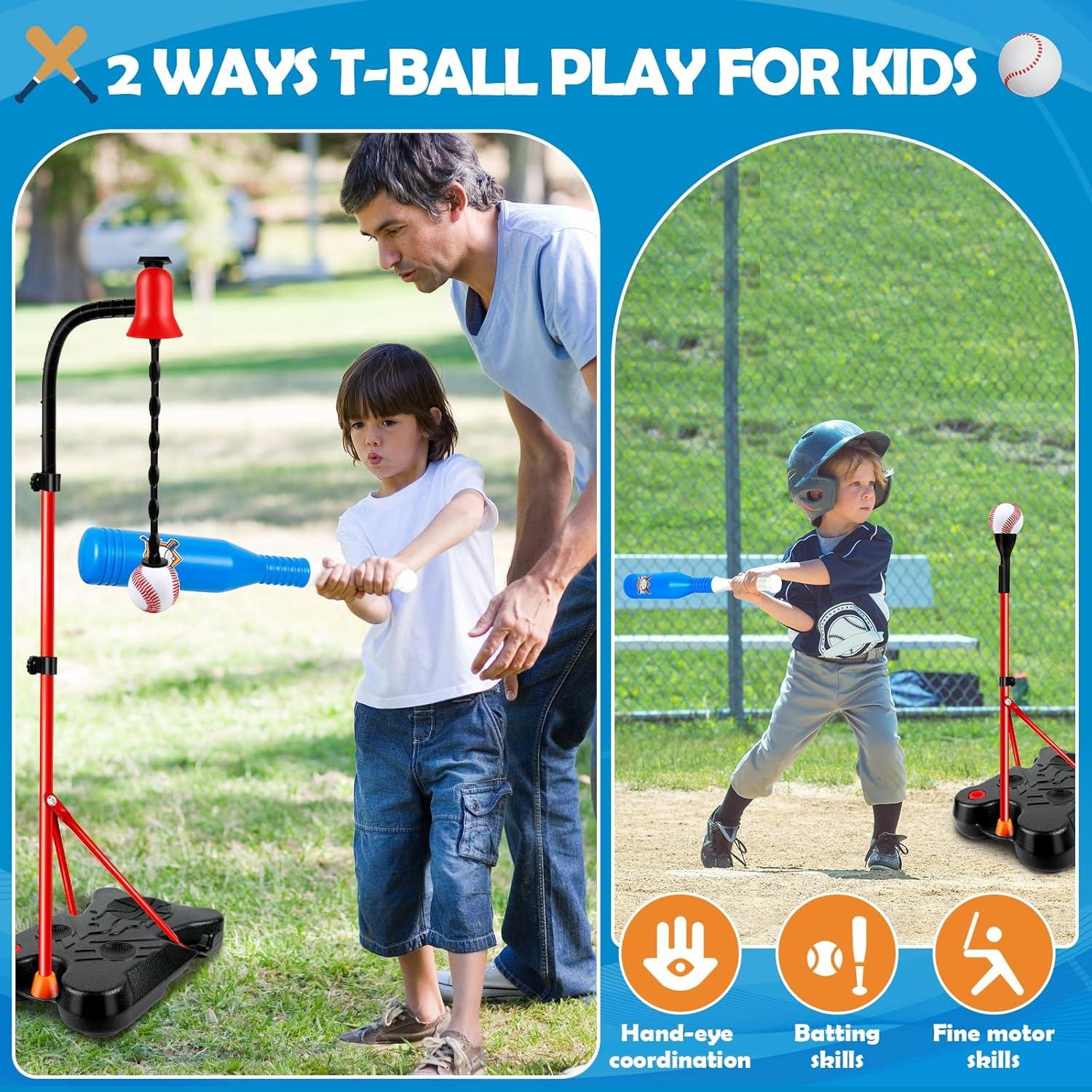 Set de Baloncesto y T-Ball Mukum 4 en 1 Ajustable para Niños