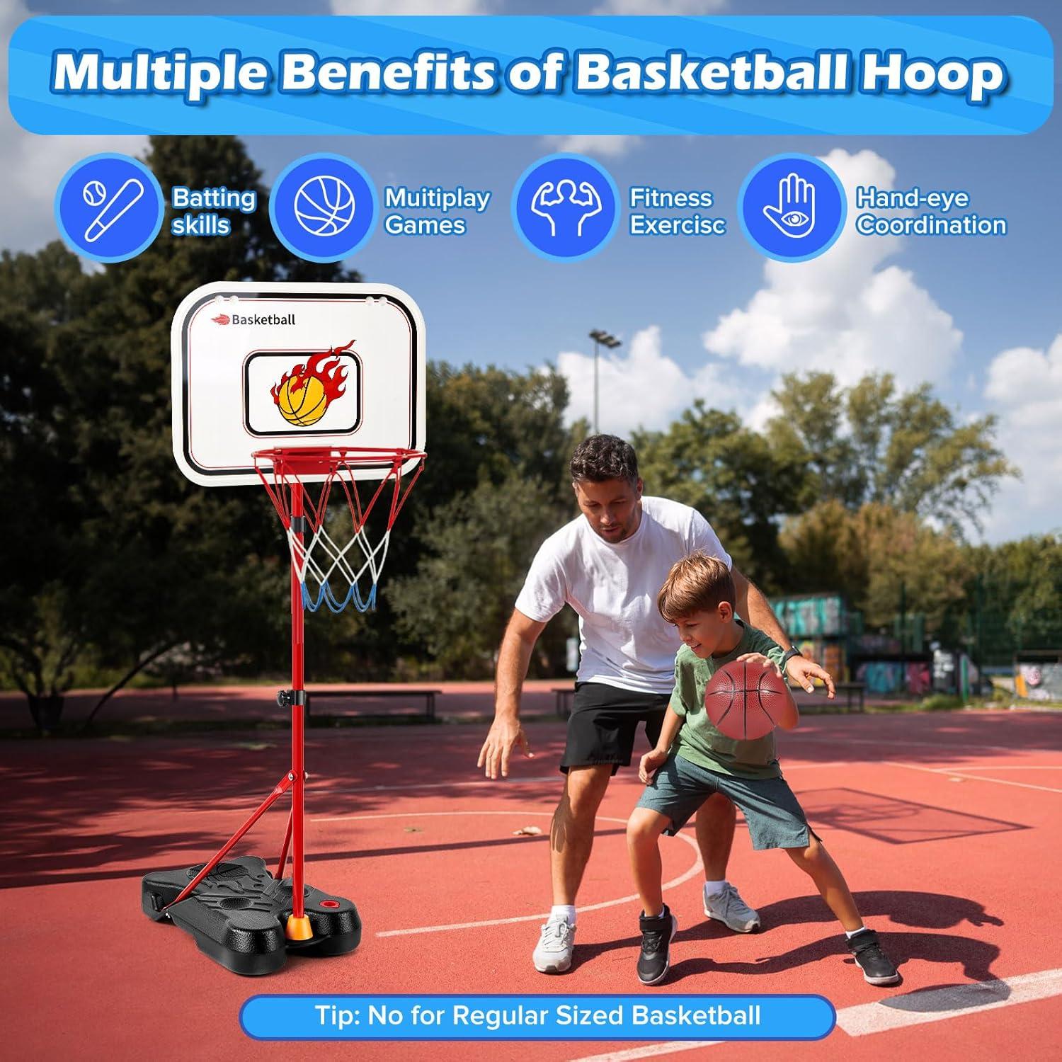 Set 4 en 1 Aro de Baloncesto y T Ball GODELAIF Altura Ajustable