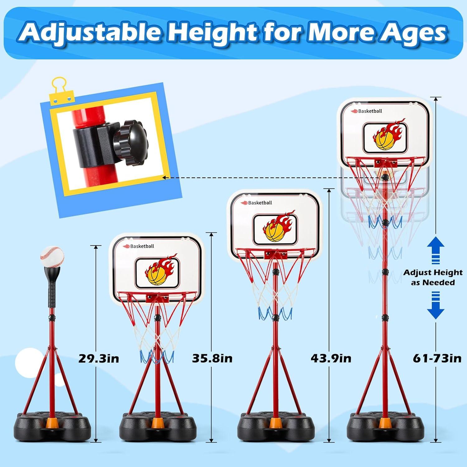 Set 4 en 1 Aro de Baloncesto y T Ball GODELAIF Altura Ajustable