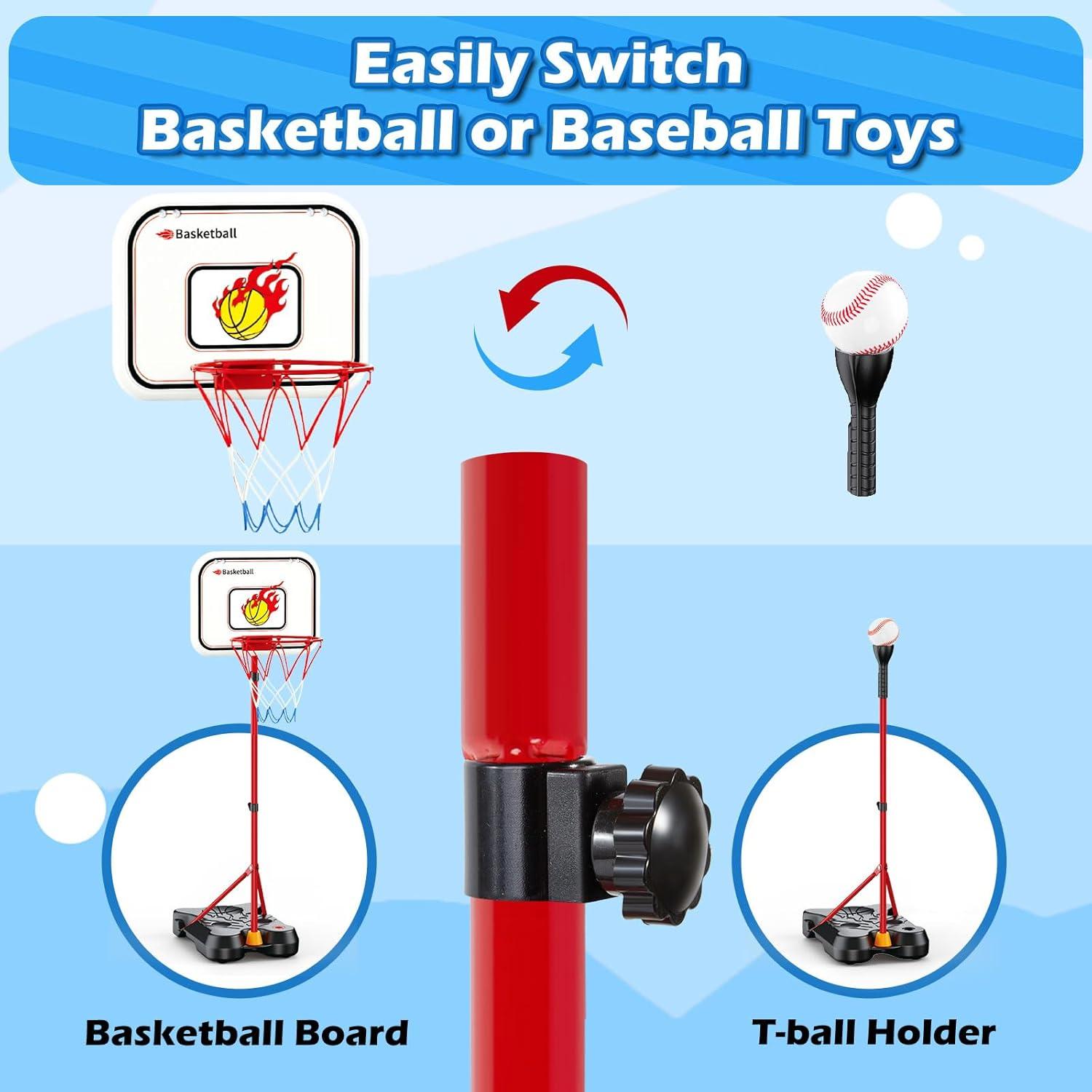 Set 4 en 1 Aro de Baloncesto y T Ball GODELAIF Altura Ajustable