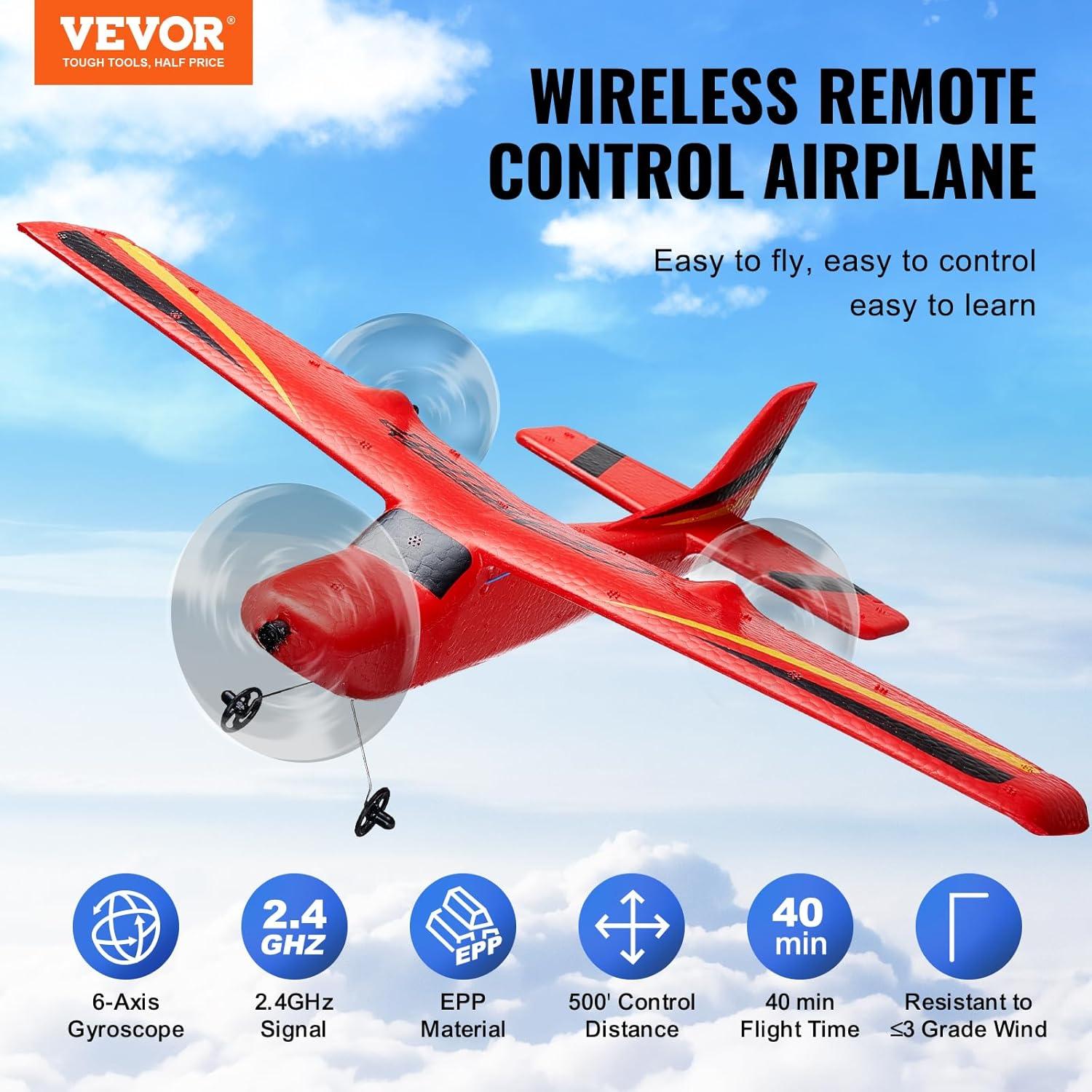 Avión RC VEVOR 2 Canales 2.4GHz con Estabilizador 6 Ejes