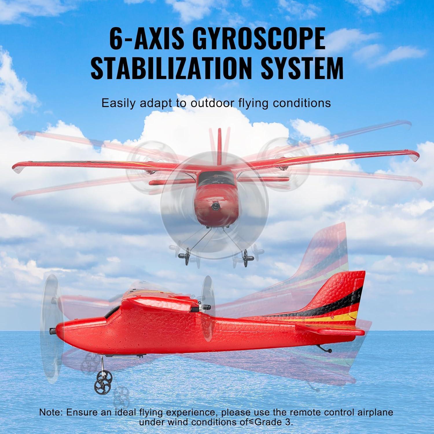 Avión RC VEVOR 2 Canales 2.4GHz con Estabilizador 6 Ejes