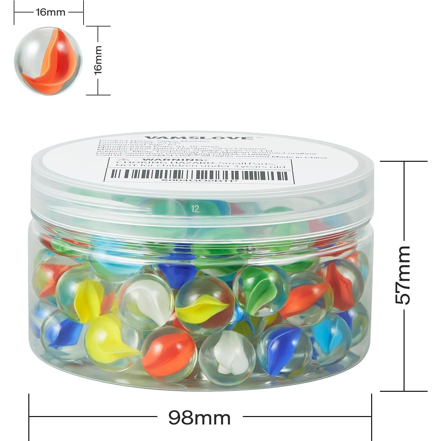 Canicas de vidrio VAMSLOVE 16mm - 72 piezas coloridas