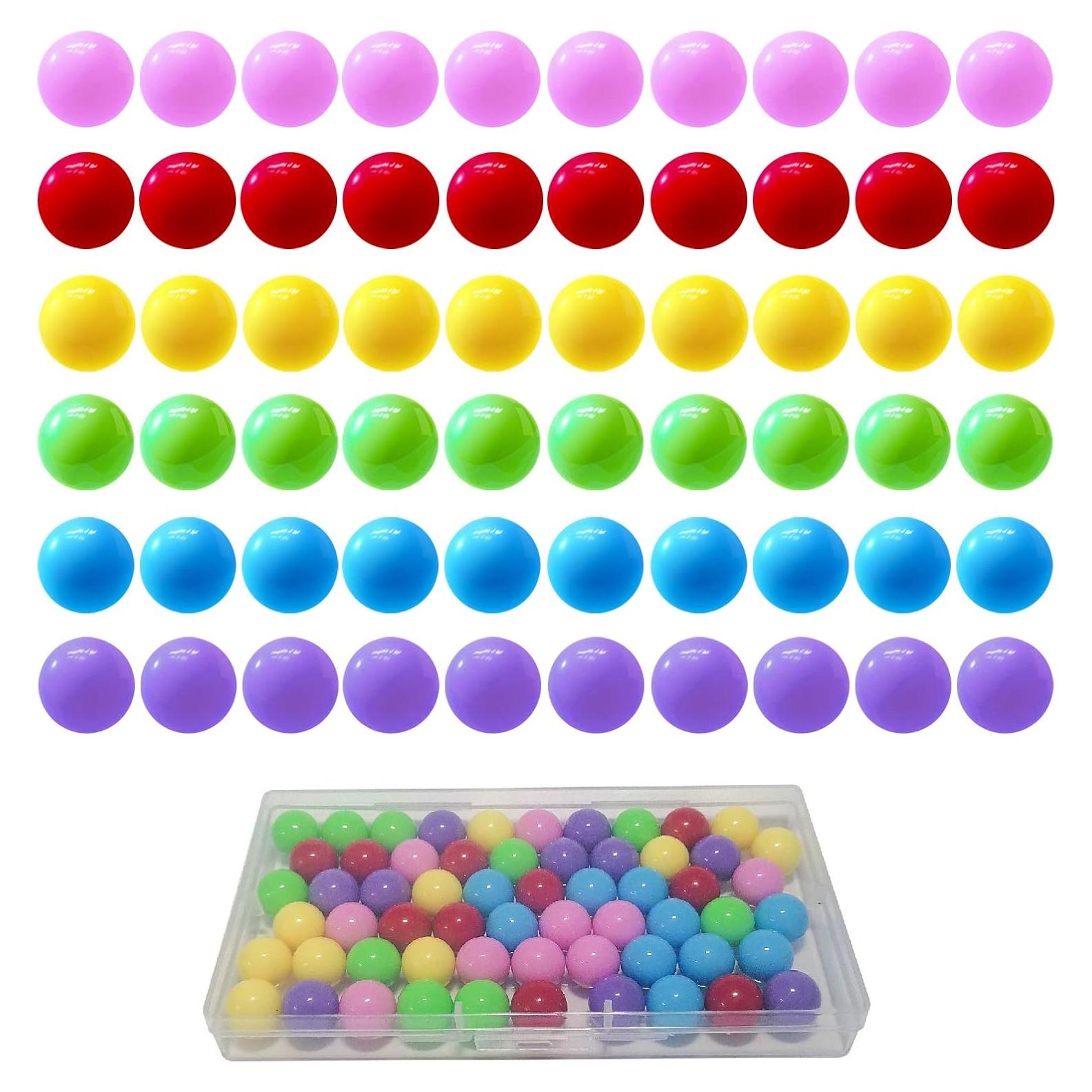 60 Bolas de Canicas Chinas Acrílicas 14mm en 6 Colores