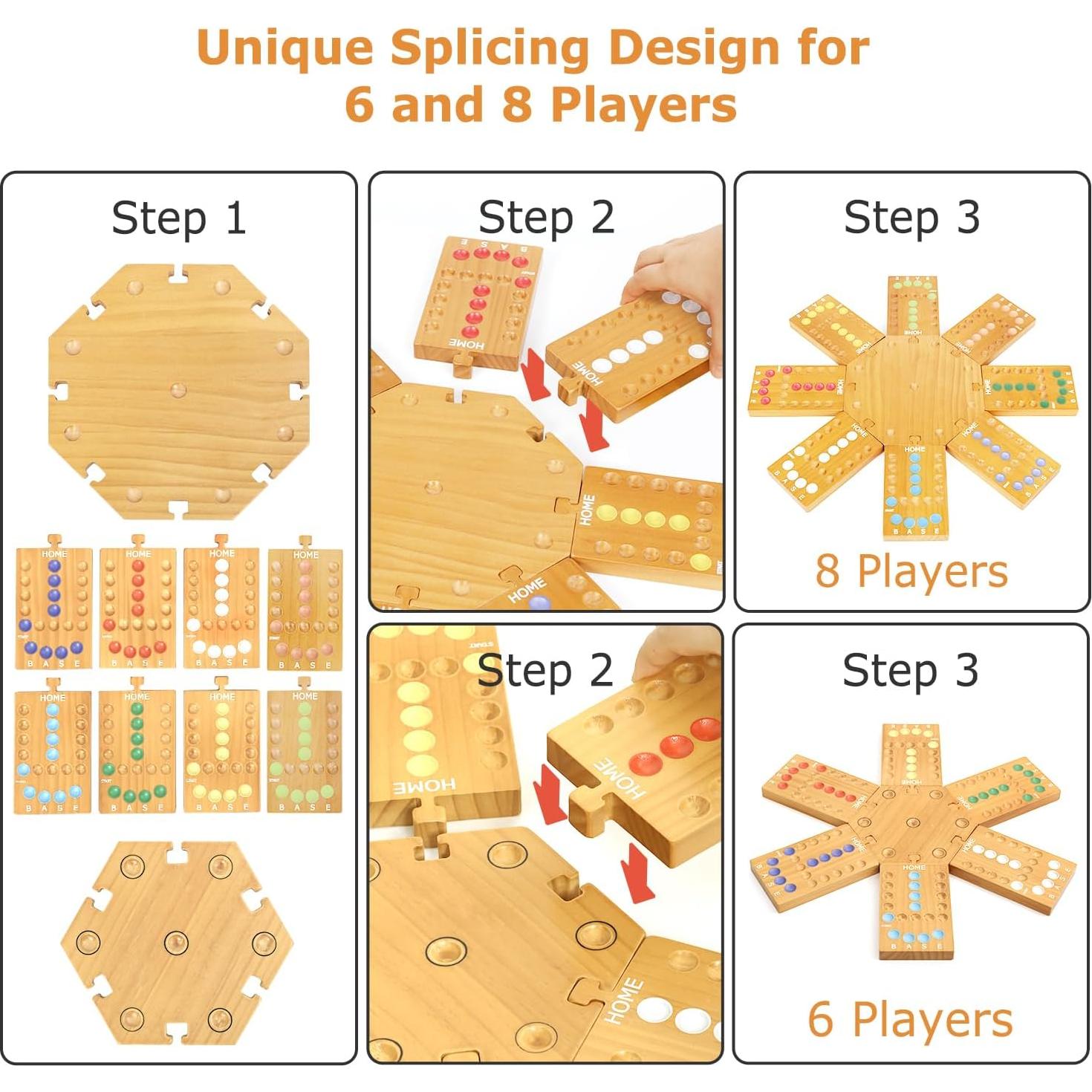 Juego de Mesa de Canicas Plusvivo de Madera para 6-8 Jugadores