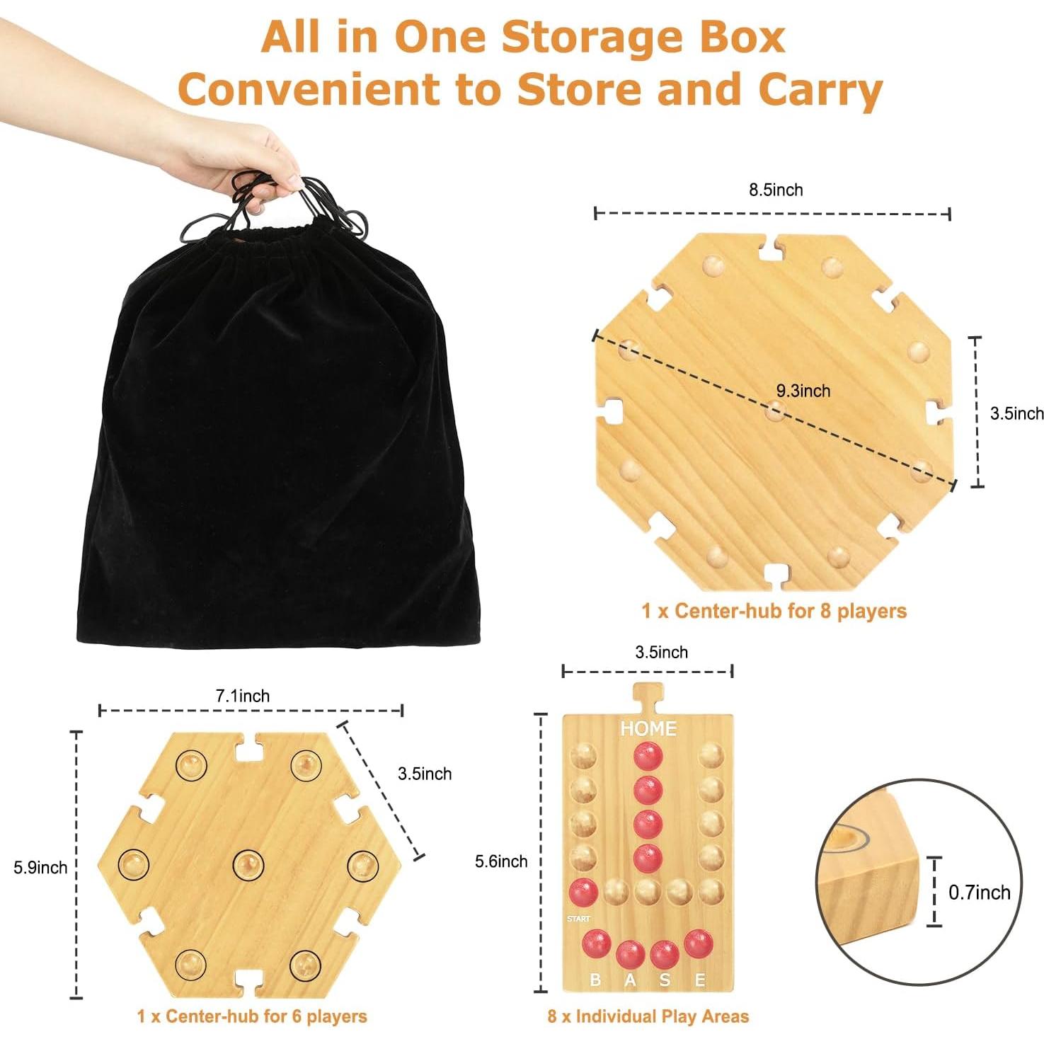 Juego de Mesa de Canicas Plusvivo de Madera para 6-8 Jugadores