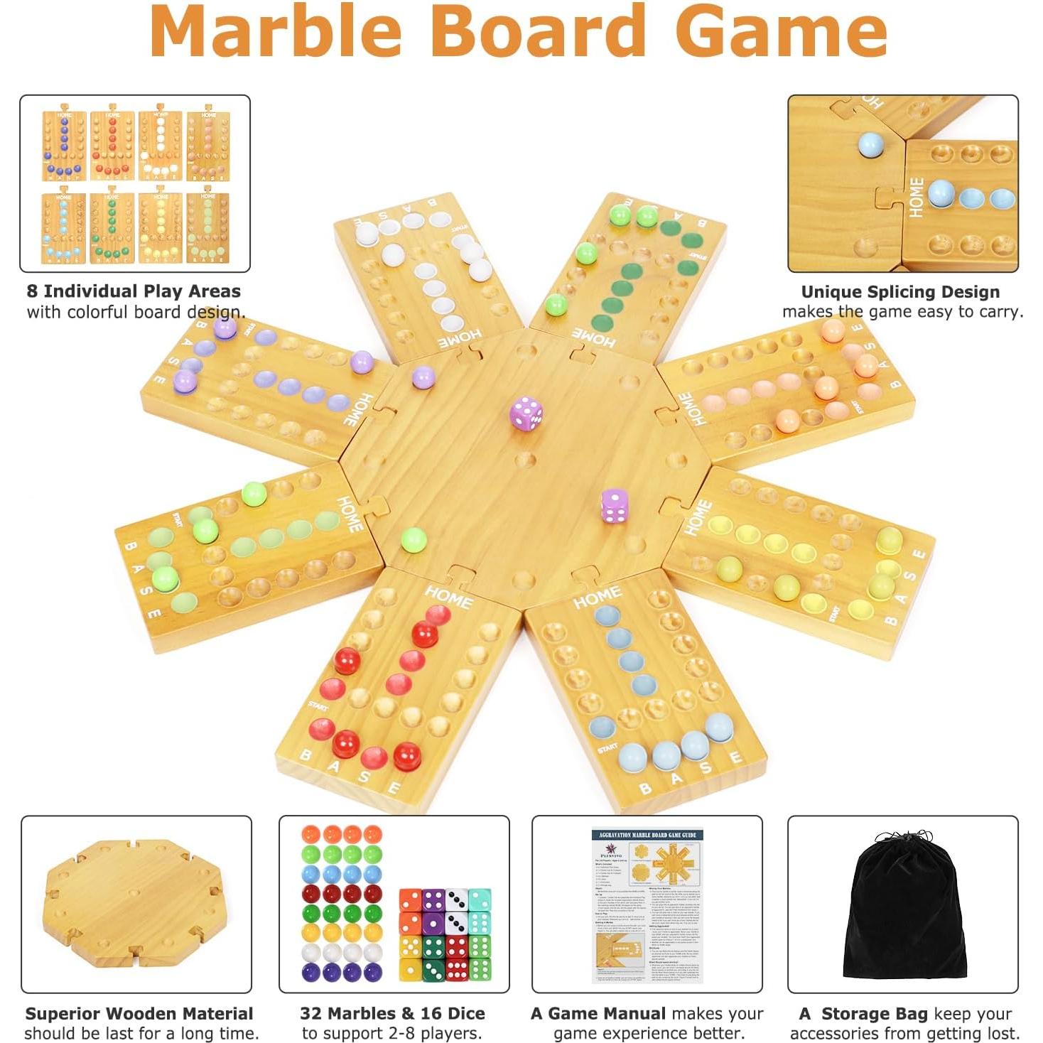 Juego de Mesa de Canicas Plusvivo de Madera para 6-8 Jugadores