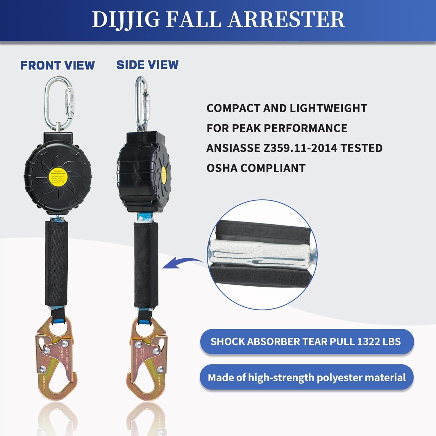 Línea de vida retráctil DIJJIG 6 pies con mosquetón de acero