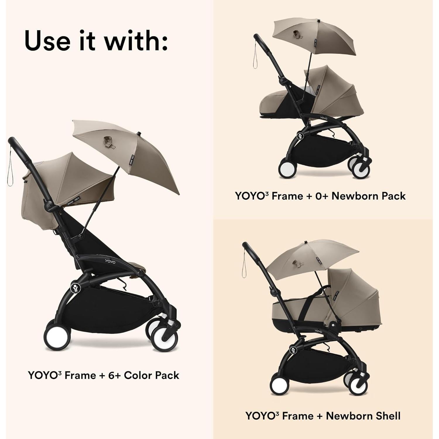 Parasol Stokke YOYO Taupe UPF 50+ Compatible con Recién Nacido