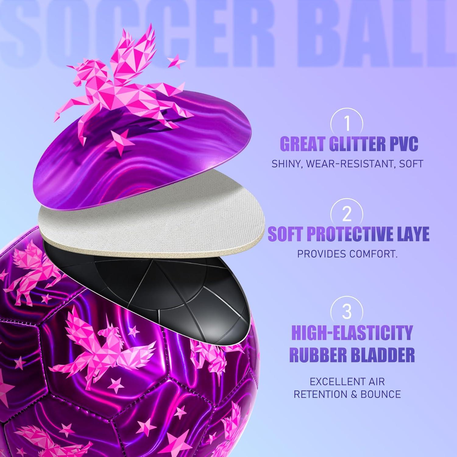 Balón de Fútbol INPODAK Tamaño 3 Unicornio Rosa para Niños