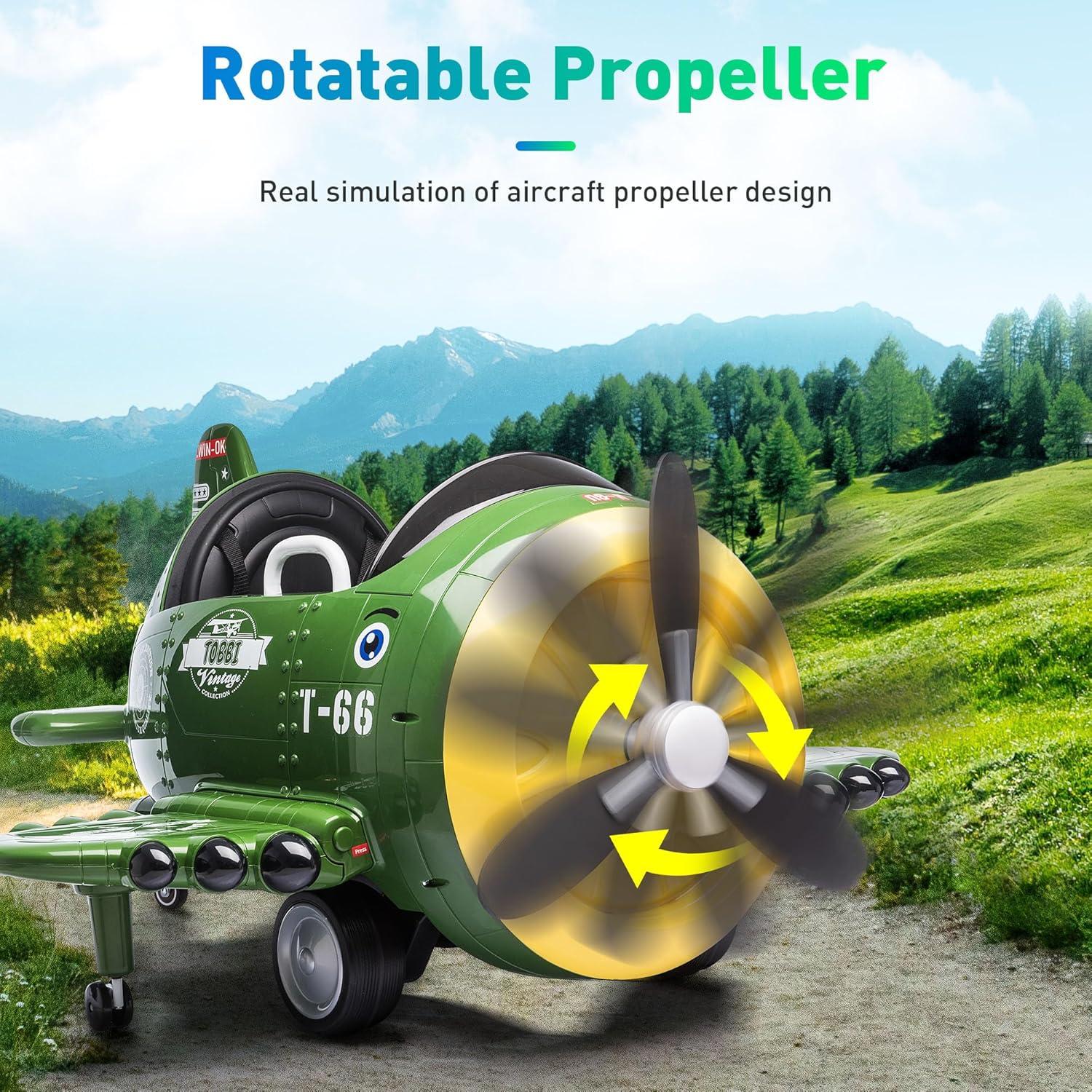 Coche eléctrico para niños TOBBI avión 12V control remoto verde