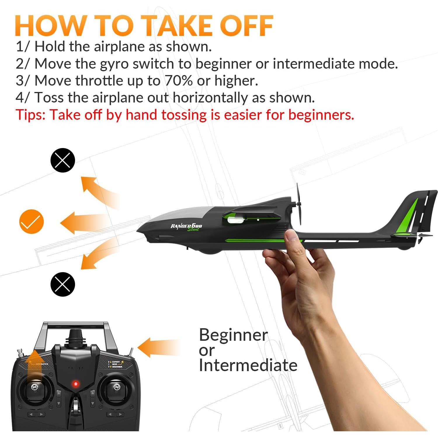 Avión RC Planeador Acrobático RCSHOBBY Ranger600 0.94kg