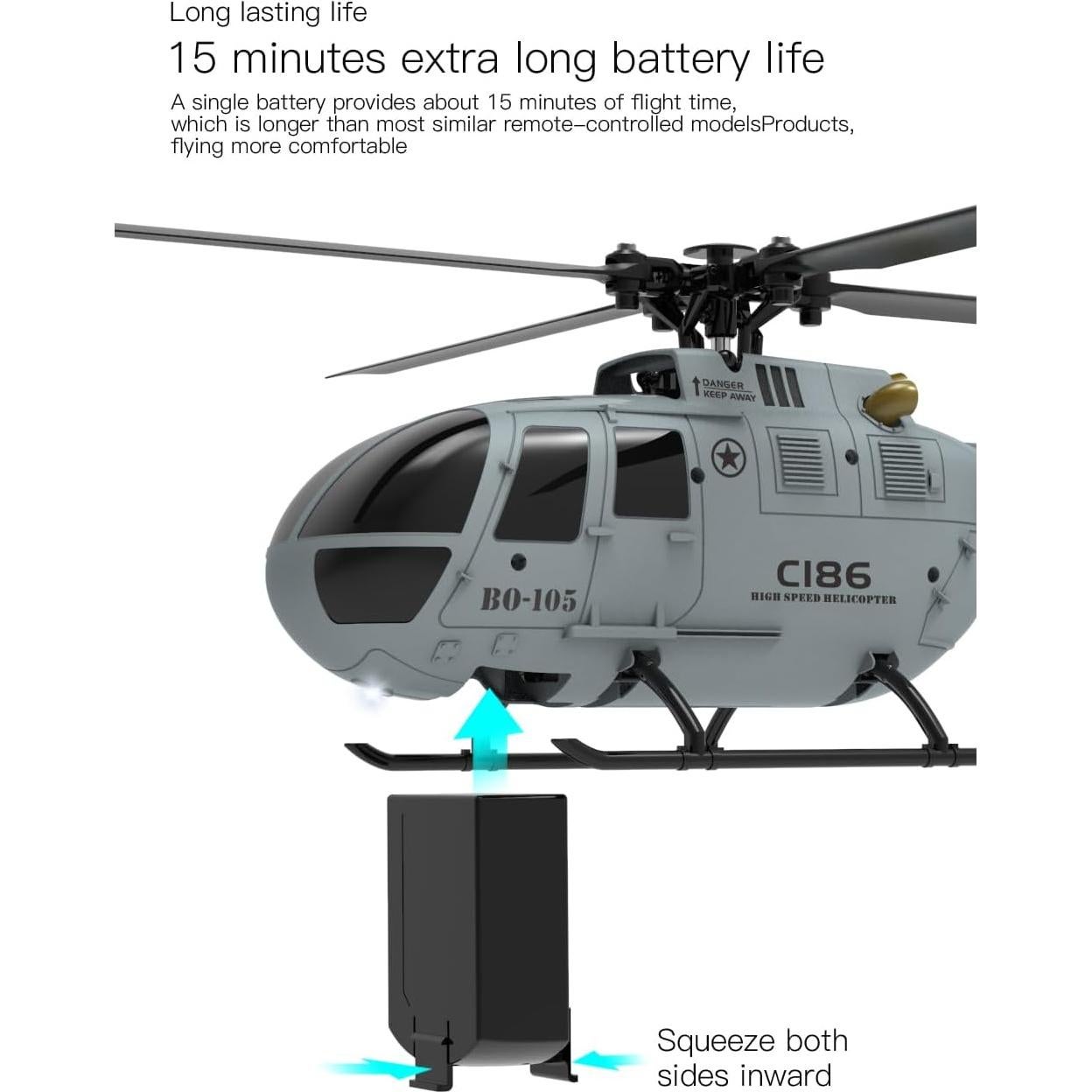 Helicóptero RC BO-105 Control Remoto 6 Ejes 25.6cm Gris