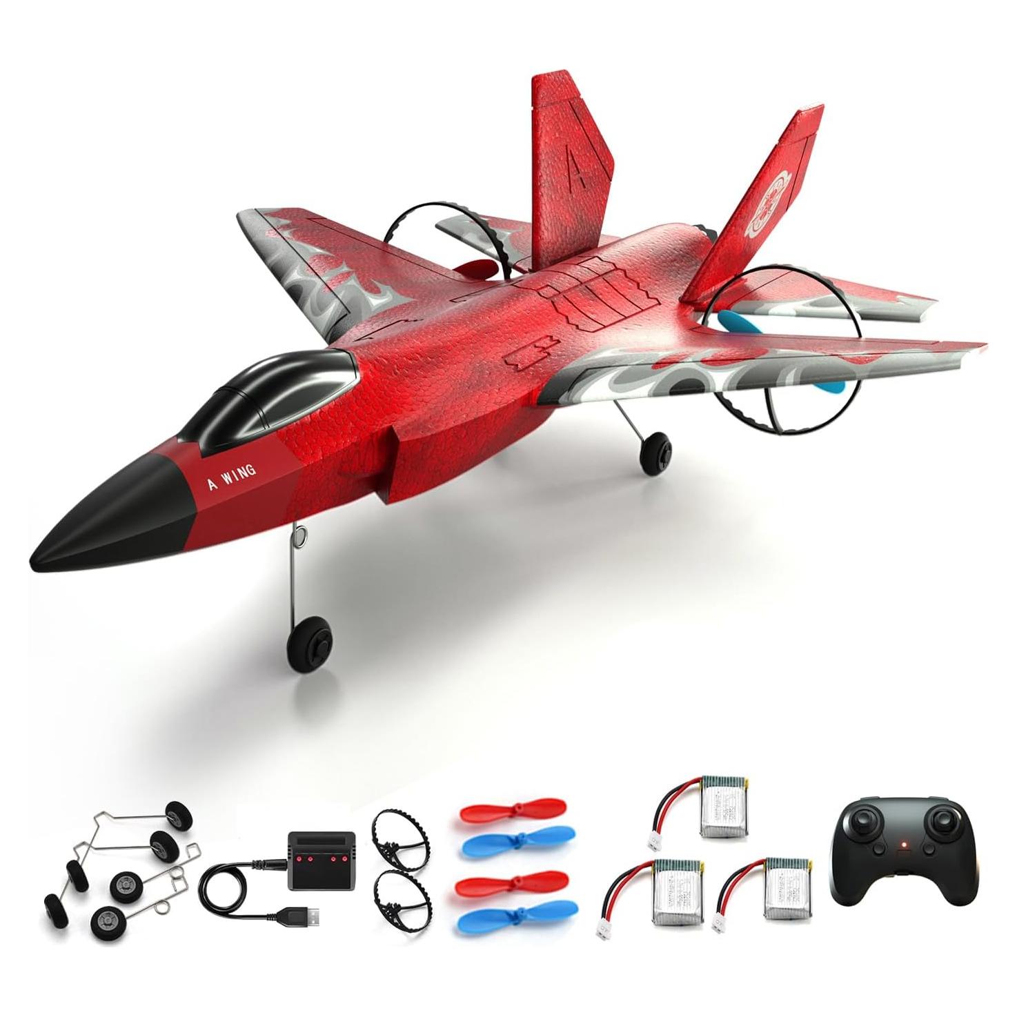 RC Plane Flighter Jet Toys for Kids Adult,2 CH Foam Remote Control Airplane for Boys Girls Over 12 Years and up,F35 Gravity Gliders Aircraft Gifts with 3 Batteries for Beginner Red