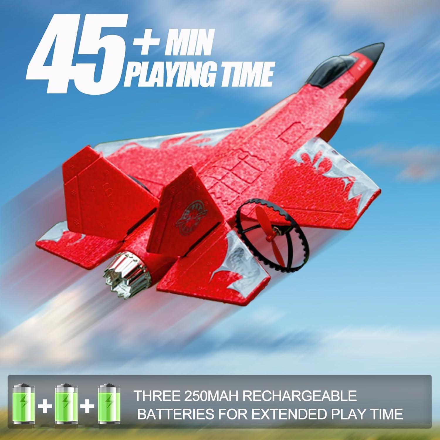 RC Plane Flighter Jet Toys for Kids Adult,2 CH Foam Remote Control Airplane for Boys Girls Over 12 Years and up,F35 Gravity Gliders Aircraft Gifts with 3 Batteries for Beginner Red