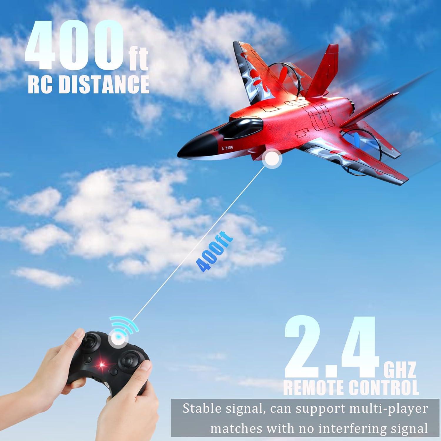 RC Plane Flighter Jet Toys for Kids Adult,2 CH Foam Remote Control Airplane for Boys Girls Over 12 Years and up,F35 Gravity Gliders Aircraft Gifts with 3 Batteries for Beginner Red