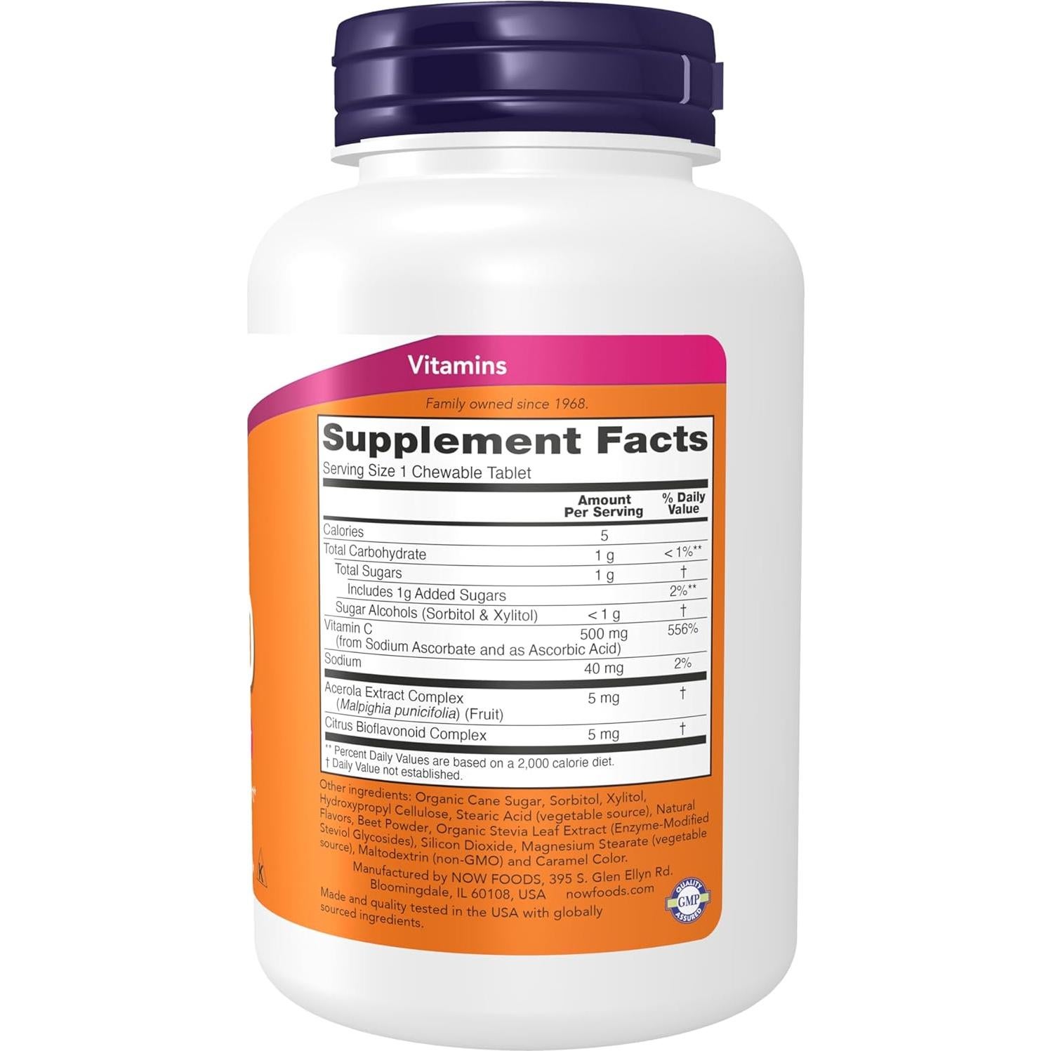 Vitamina C-500 NOW, 100 Pastillas Masticables Sabor Cereza