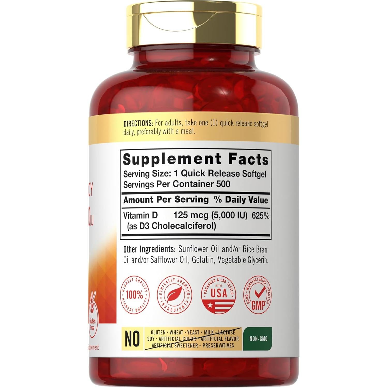 Carlyle Vitamina D3 5000 UI Gelatinas Blandas 500 Conteo