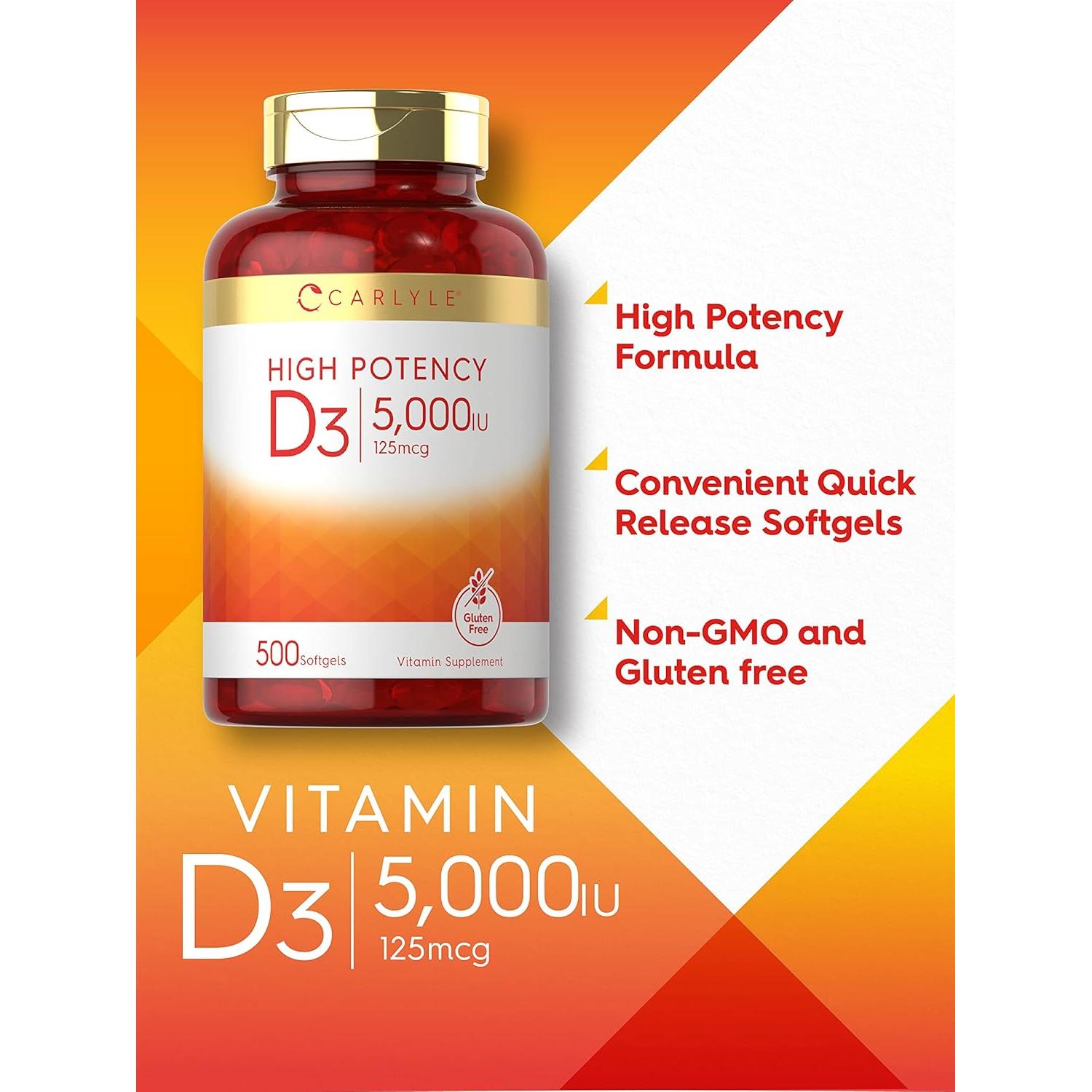 Carlyle Vitamina D3 5000 UI Gelatinas Blandas 500 Conteo