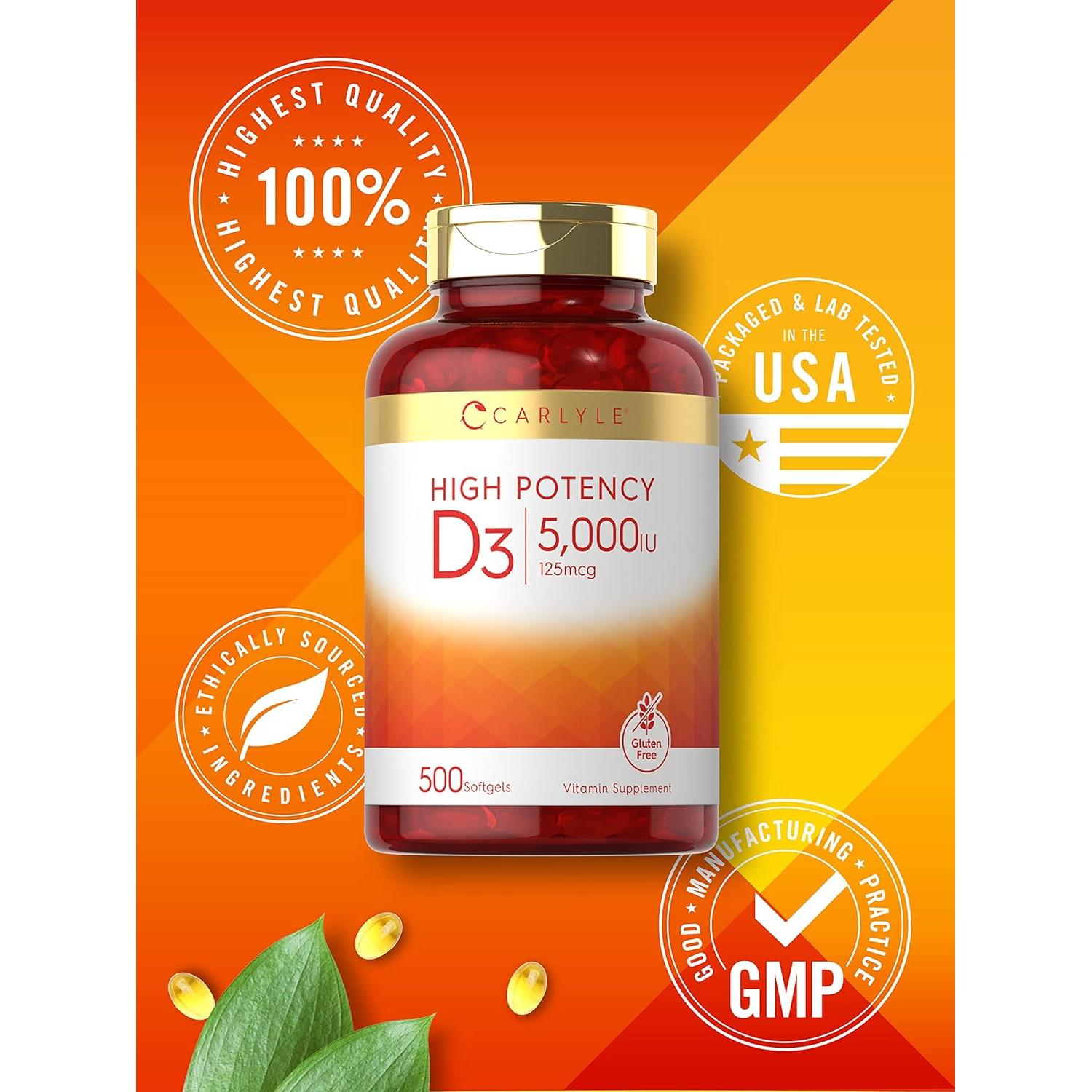 Carlyle Vitamina D3 5000 UI Gelatinas Blandas 500 Conteo