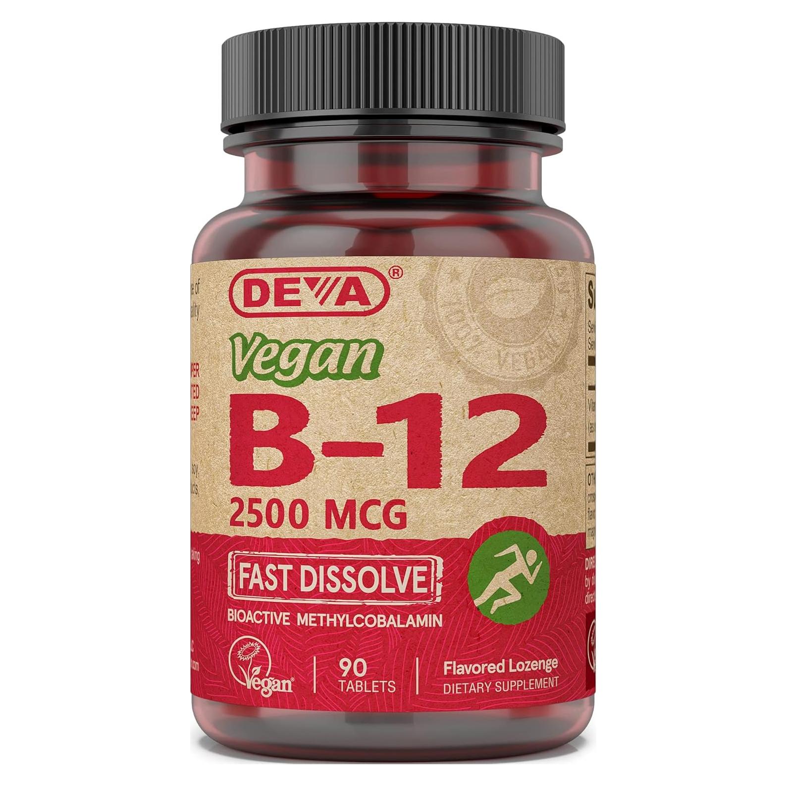 Tabletas Sublinguales B12 Veganas Deva 2500 mcg 90 Unidades