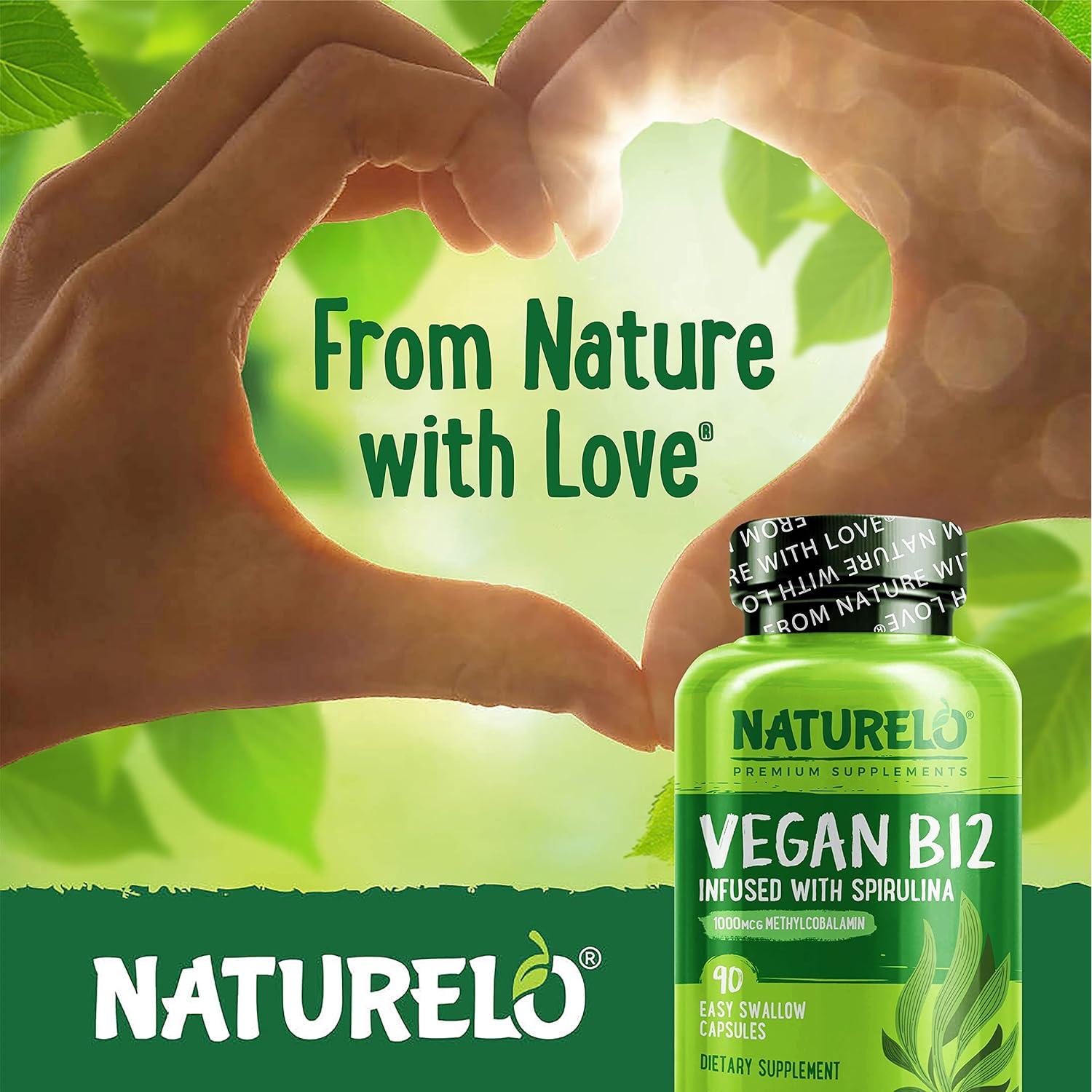 Suplemento Vegano B12 NATURELO 1000 mcg con Espirulina - 90 Cápsulas