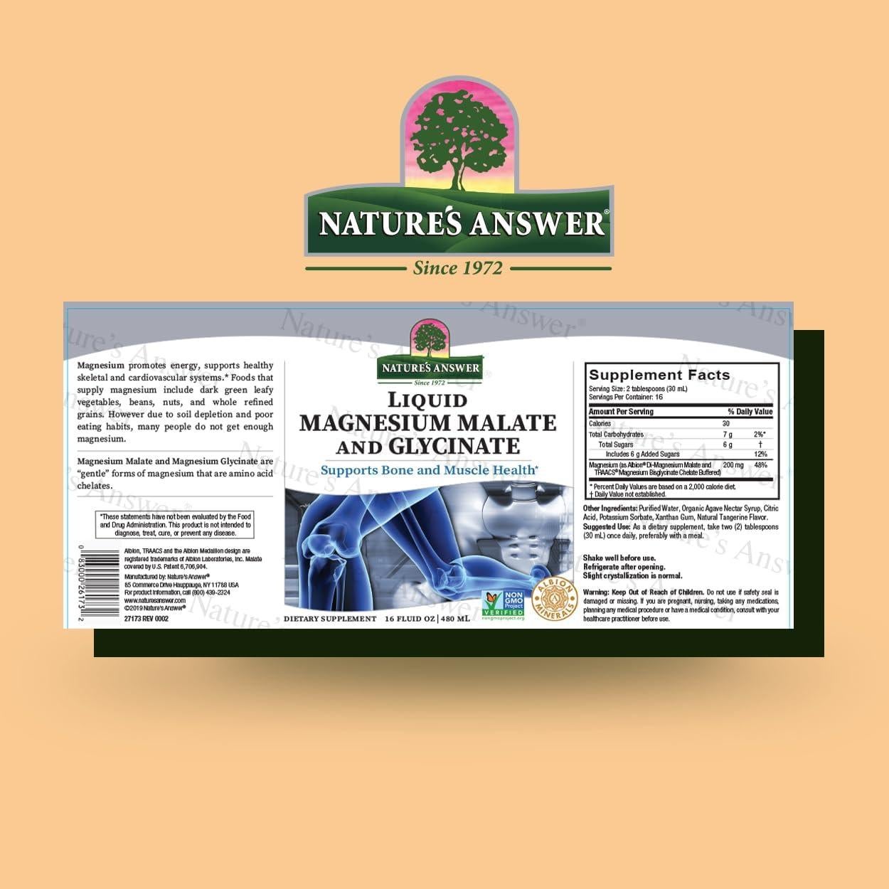 Glicinato y Malato de Magnesio Líquido Nature's Answer 473 ml - Vegano