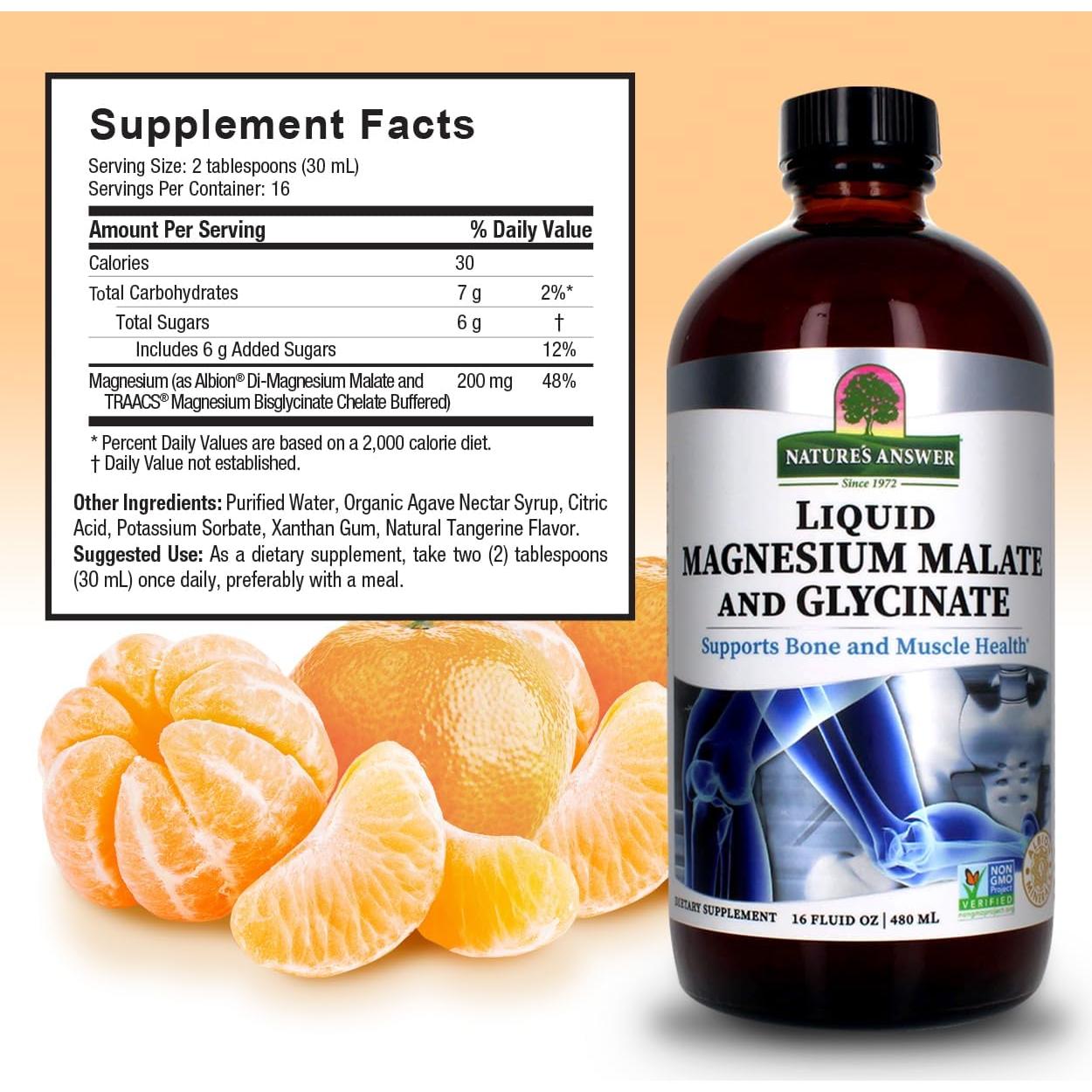 Glicinato y Malato de Magnesio Líquido Nature's Answer 473 ml - Vegano