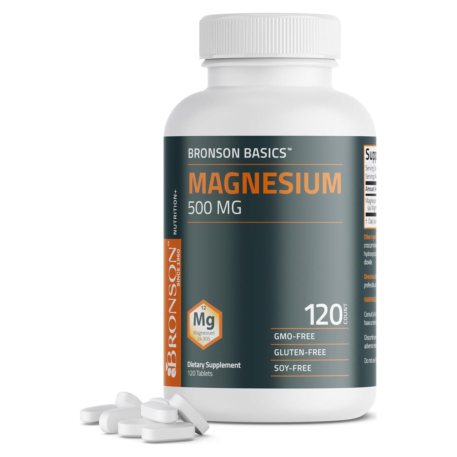 Bronson Magnesio 500 MG - 120 Tabletas Vegetarianas Salud Ósea