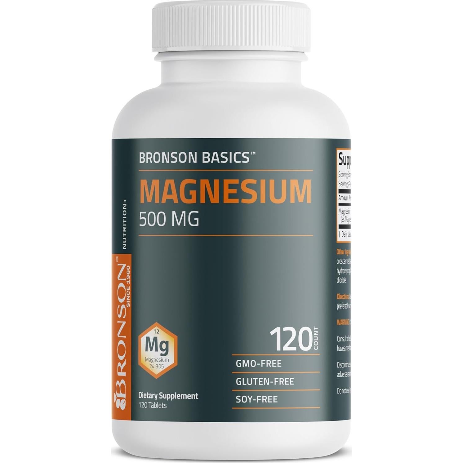 Bronson Magnesio 500 MG - 120 Tabletas Vegetarianas Salud Ósea