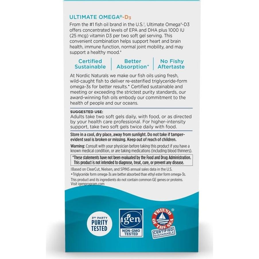 Omega-D3 Ultimate Nordic Naturals 60 Gelatinas Blandas 1280 mg