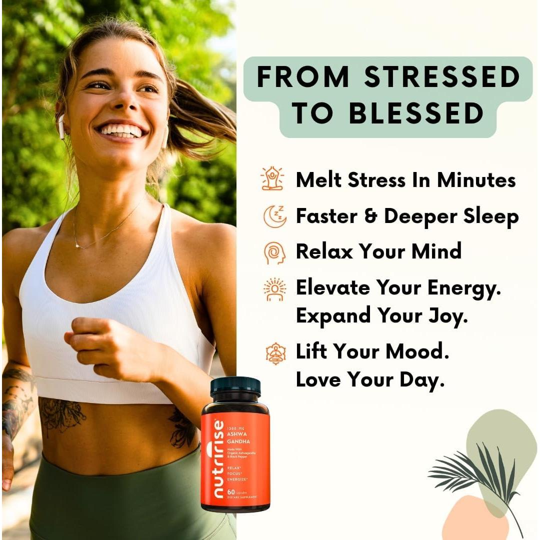Cápsulas de Ashwagandha Orgánica NutriRise 1300mg 60 Unidades