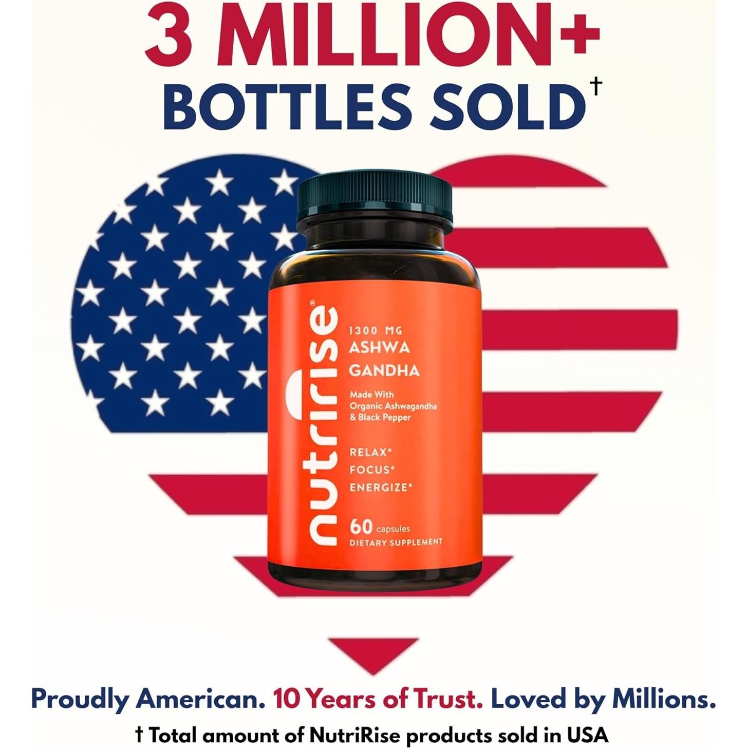 Cápsulas de Ashwagandha Orgánica NutriRise 1300mg 60 Unidades
