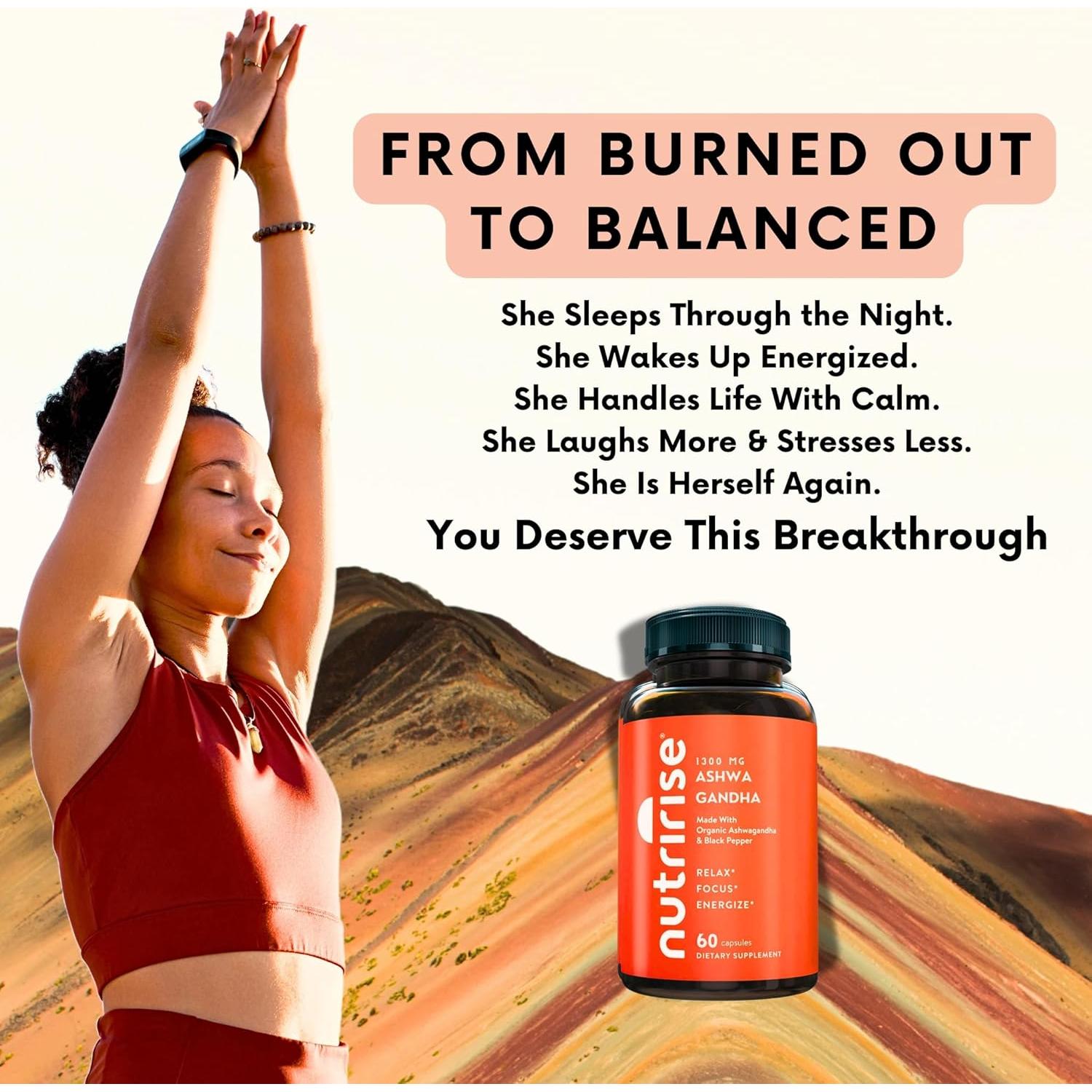 Cápsulas de Ashwagandha Orgánica NutriRise 1300mg 60 Unidades