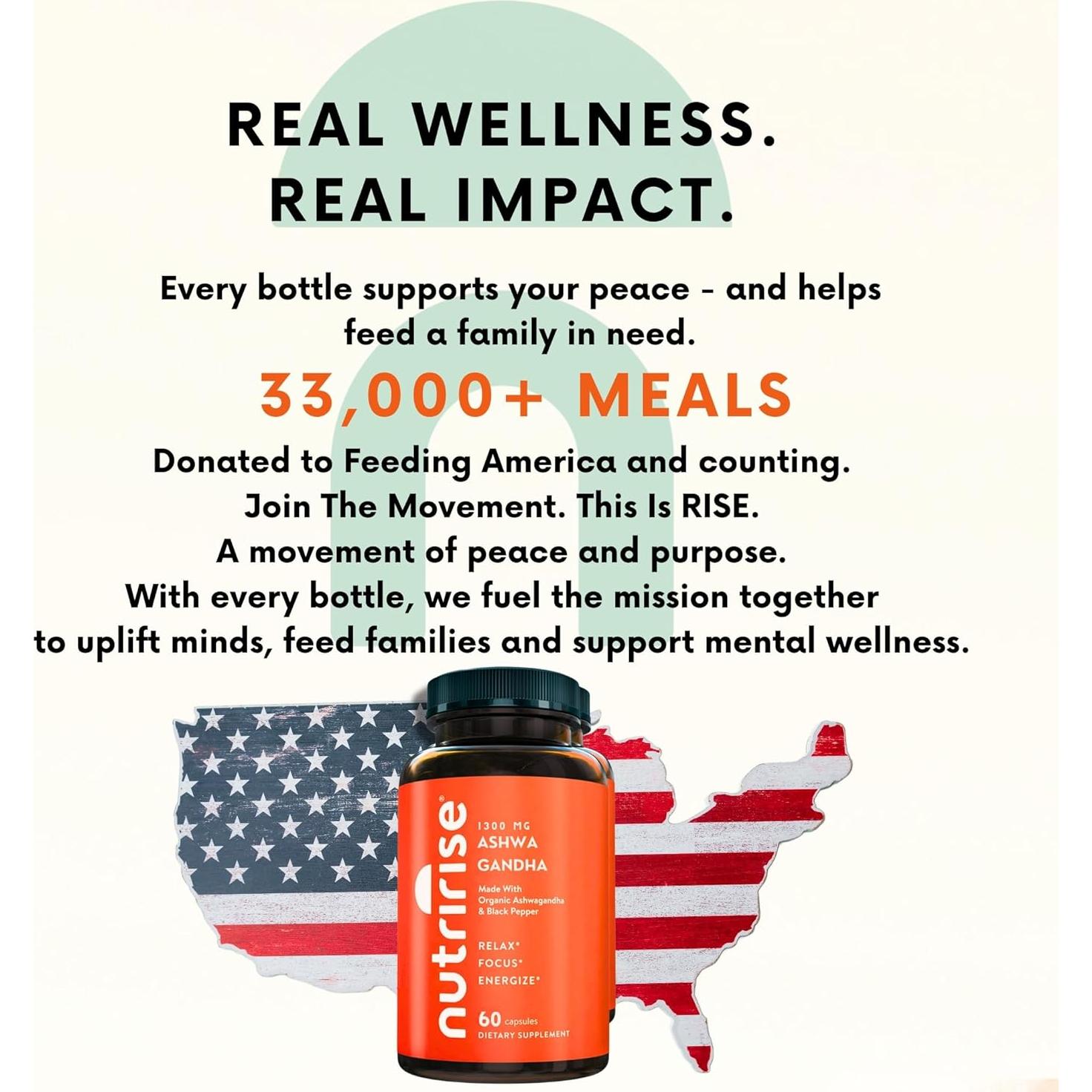 Cápsulas de Ashwagandha Orgánica NutriRise 1300mg 60 Unidades