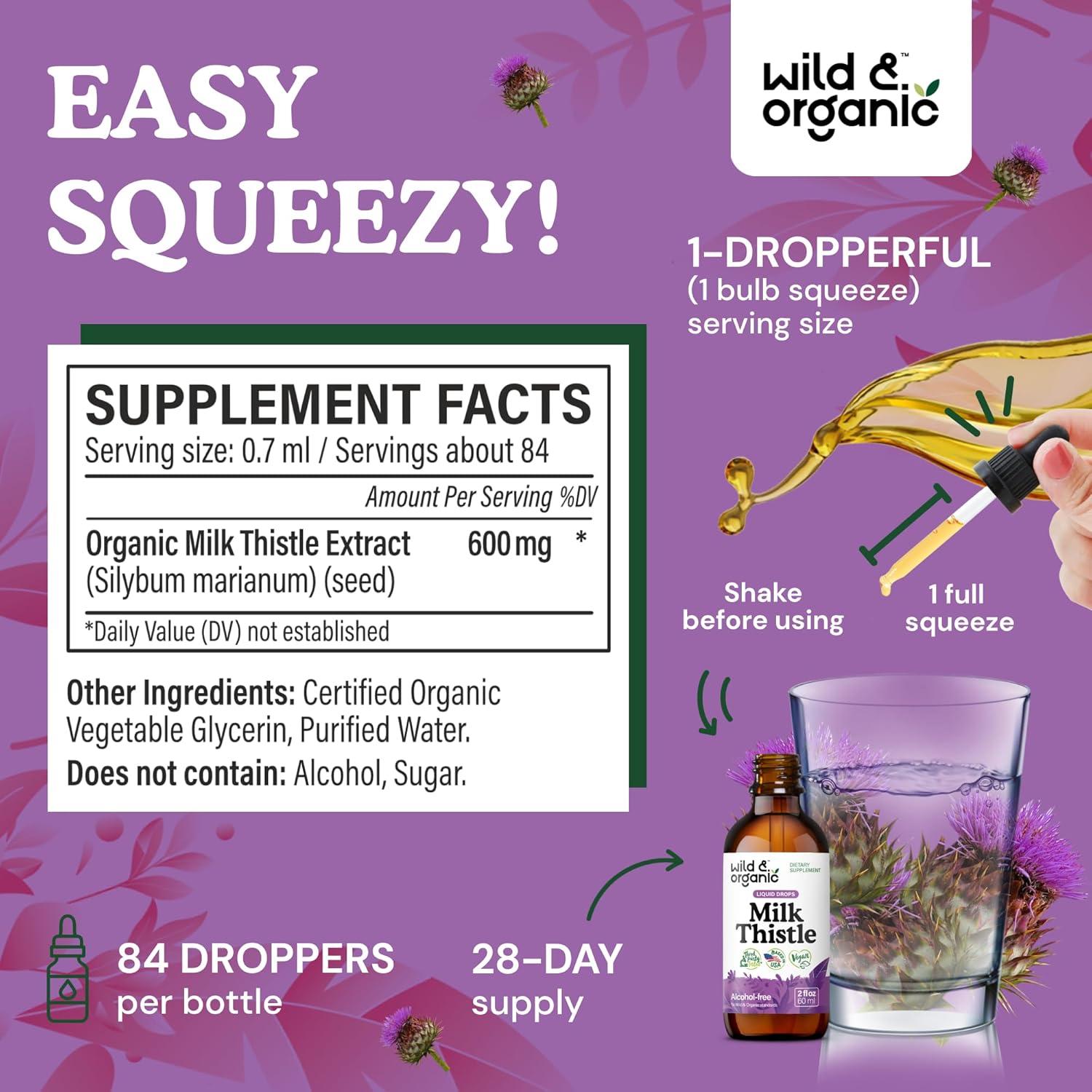 Tintura de Cardo Mariano Orgánico Wild & Organic 59 ml - Sin Alcohol