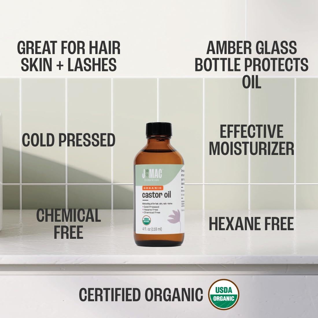 Aceite de Ricino Orgánico J MAC BOTANICALS 118 ml Vidrio