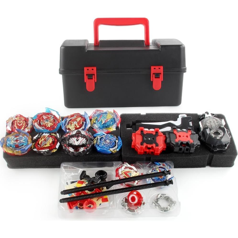 Juego de 10 Tops Bey + Lanzadores + Caja Portátil WTUME