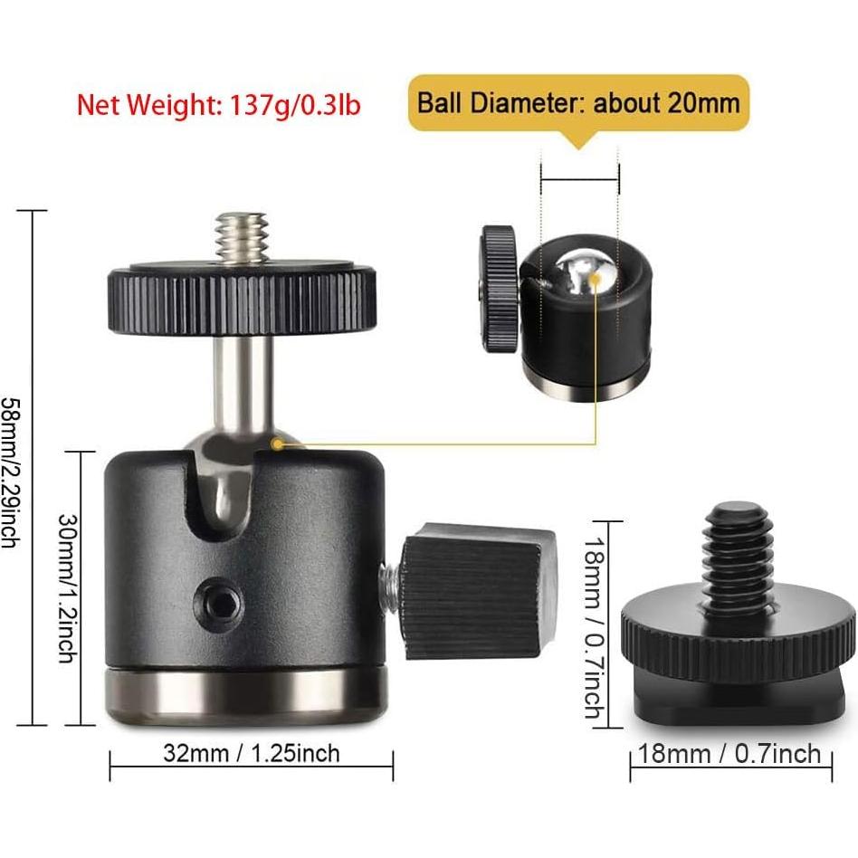 Cabezal de bola mini UTEBIT 20mm con zapata 1/4" para cámara