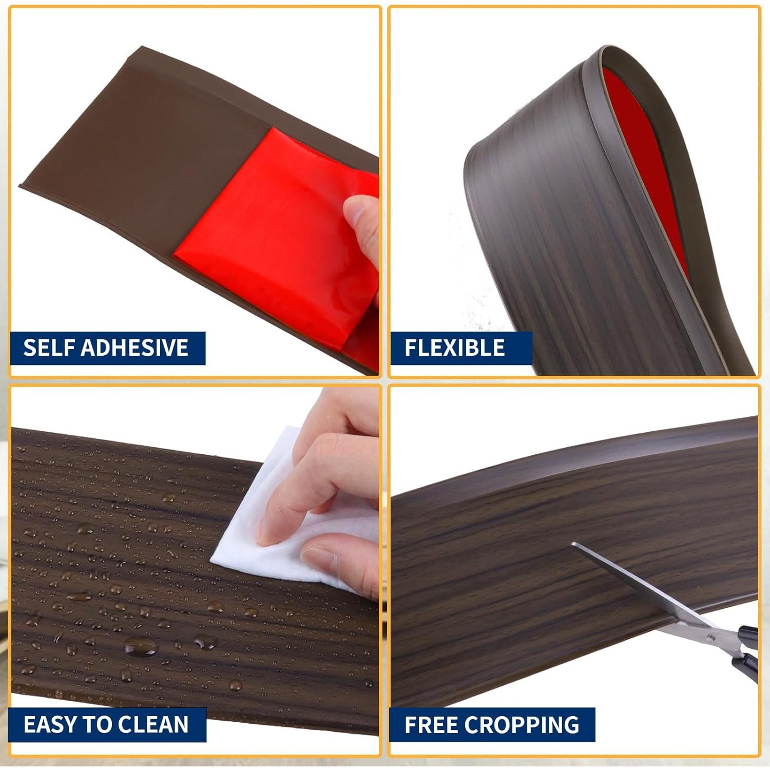 Moldura de Zócalo Flexible Autoadhesiva Heonay 4" x 6.1m Roble Marrón